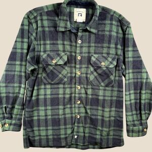 Vintage Juneau Flannel Shirt Men L Green Black Plaid Fleece Button Up Outdoor